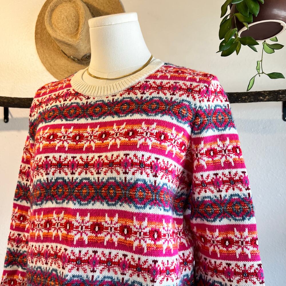 LOFT Pink Cotton Wool Woven Chunky Knit Pullover Crewneck Sweater Size Medium